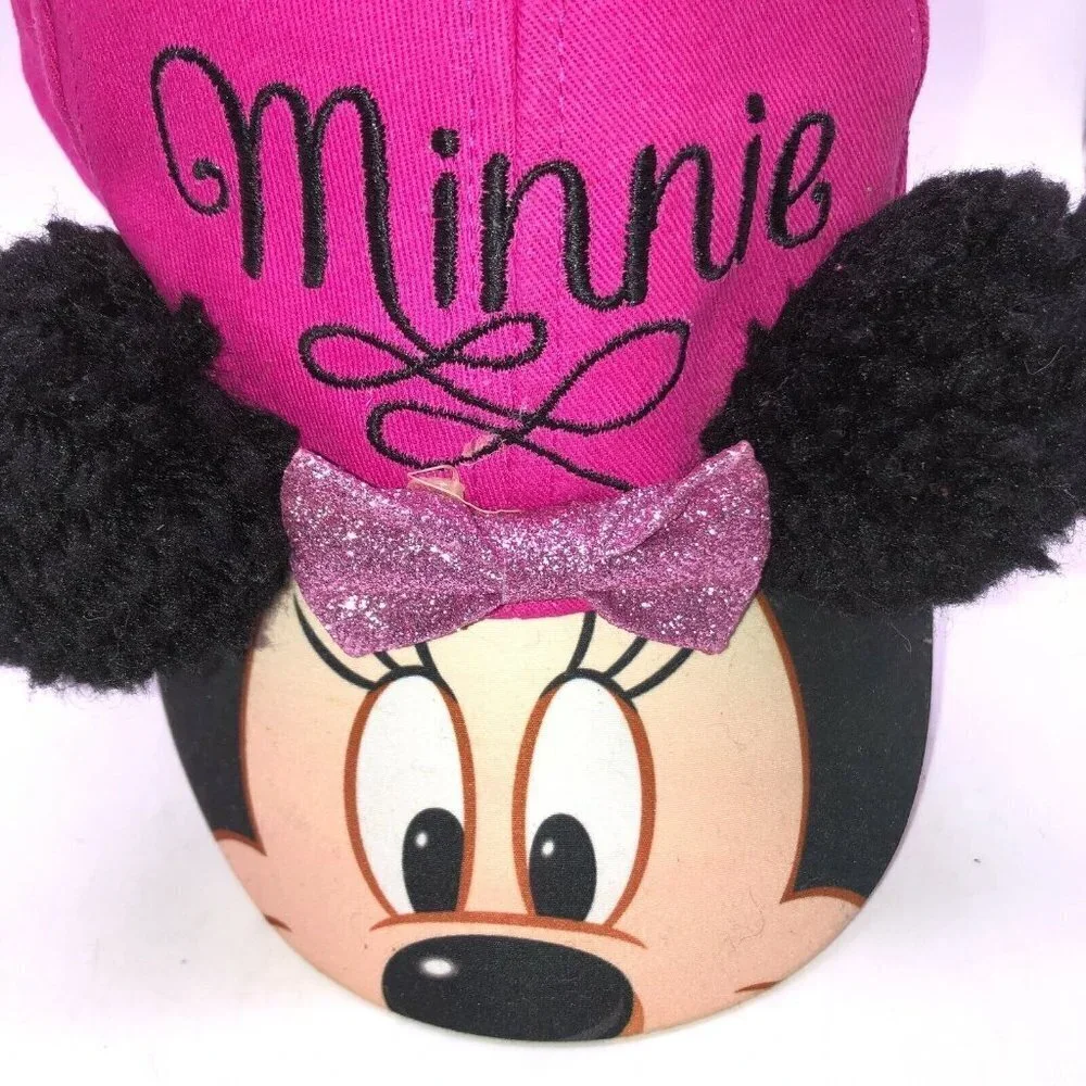 Disney Minnie Mouse Baseball Cap Hat Baseball Adjustable Snapback Fuzzy Ears